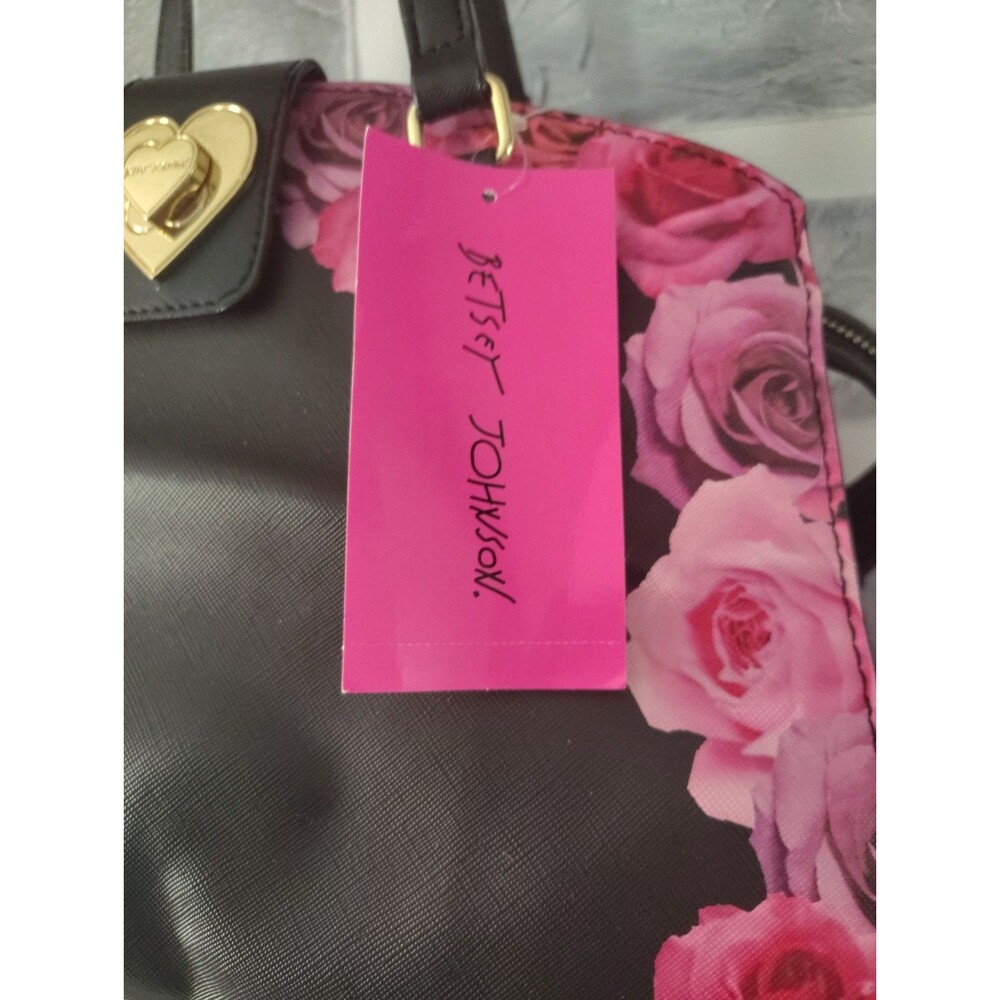 New Betsy Johnson Satchel Purse in Black with Varied Pink Roses Cottage Core Y2K - Picture 4 of 15